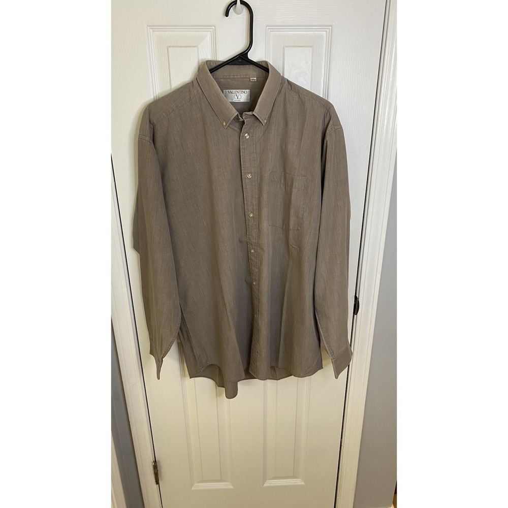 Vintage Valentino Chemises Brown Button Down Dress Shirt Size 17 1/2 Classic VTG